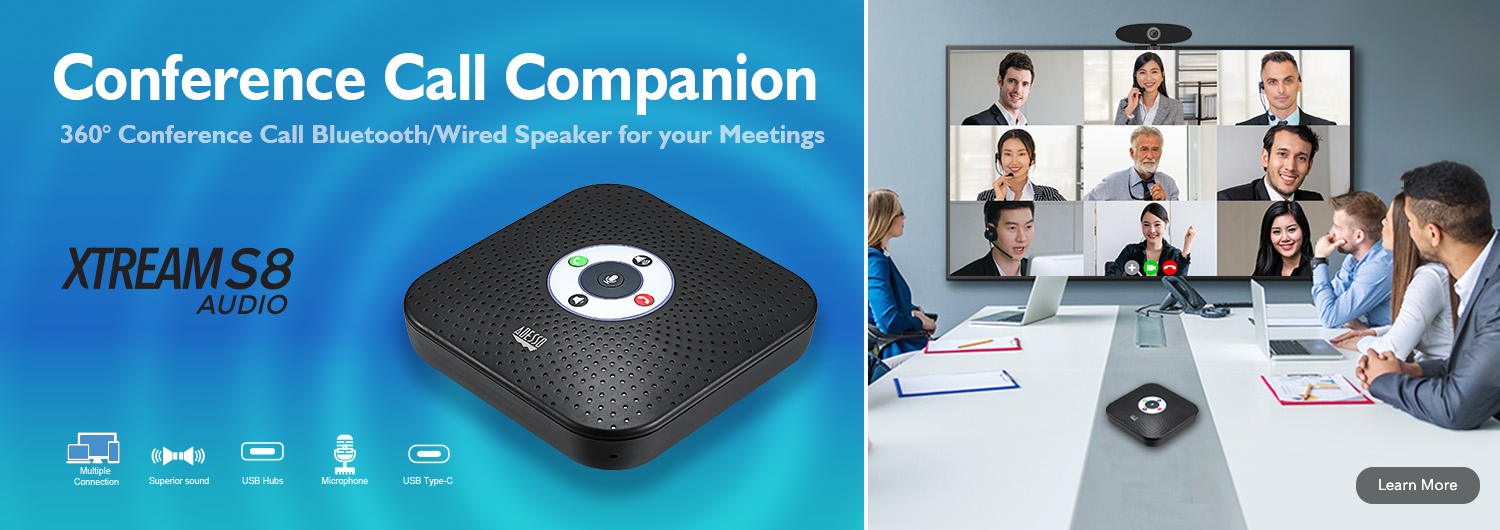 360Â° Voice Pick-Up & Smart Microphone Array Our conference speakerphone operates perfectly both for meeting room which accommodates up to 8 people and for you to use it at your home office without holding your mobile phone too long or get too close to your computer. Even if there is no separate office, it can also block the surrounding sound.