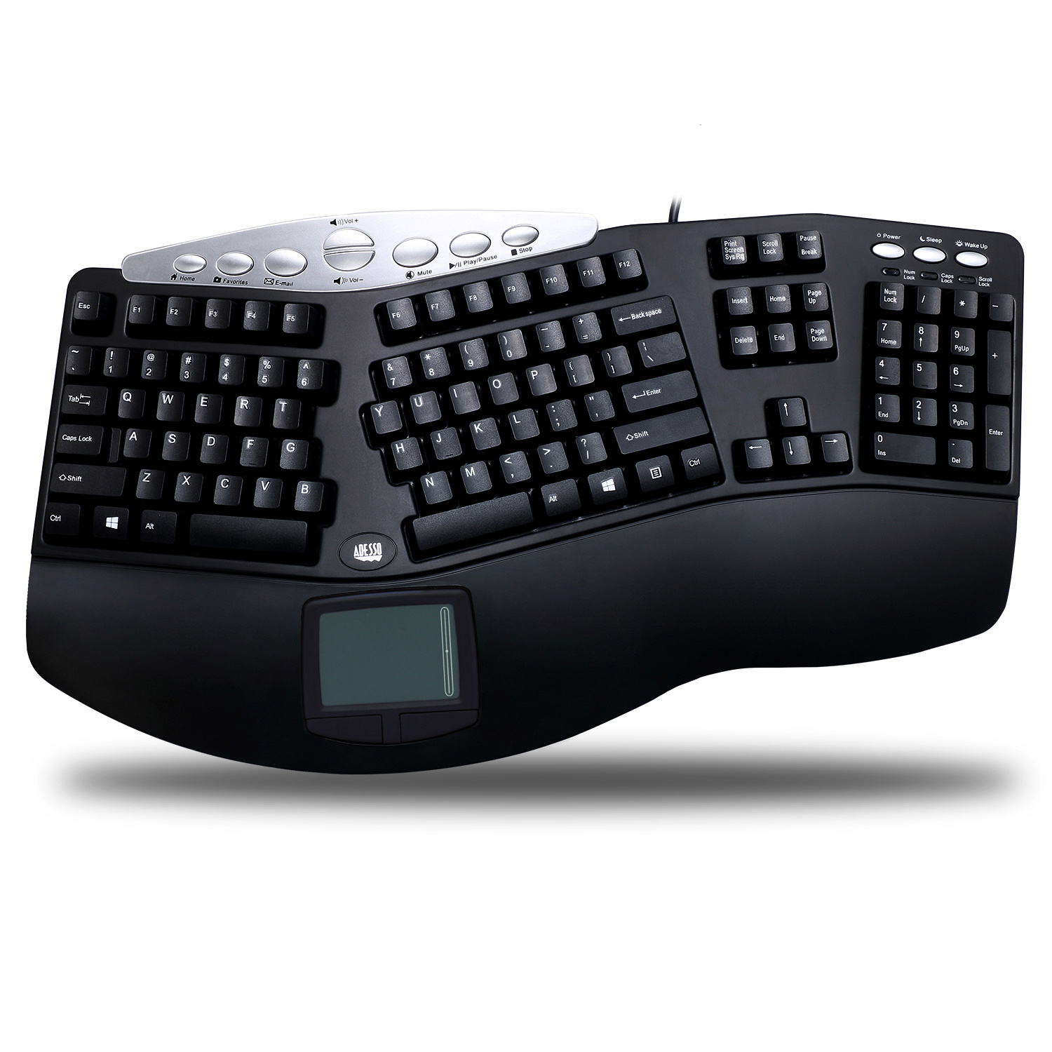 Contoured Ergonomic Keyboard with Built-In Touchpad (USB) - Adesso 
